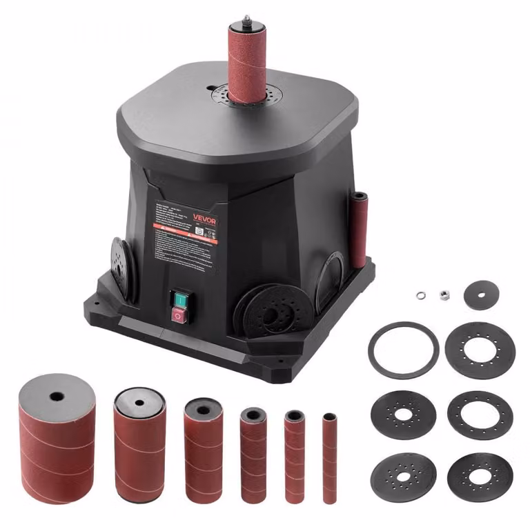 Levigatrice a tamburo oscillante - 2000 giri al minuto - Corsa del tamburo: 15 mm - 6 inserti abrasivi - Piano di lavoro in alluminio