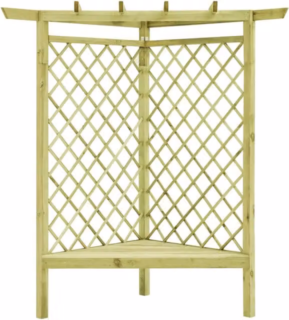Pergolato ad angolo con seduta vidaXL in pino laccato verde e grigio L/P/H: 130 x 130 x 197 cm