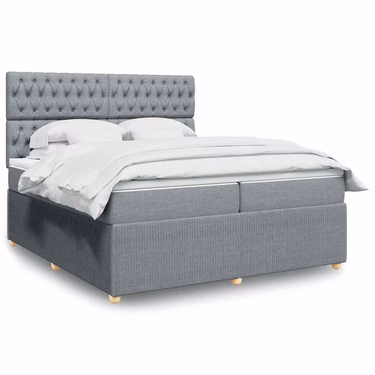vidaXL Giroletto a Molle con Materasso Ibrido in Tessuto Grigio e Bianco L/P: 200 x 200 cm