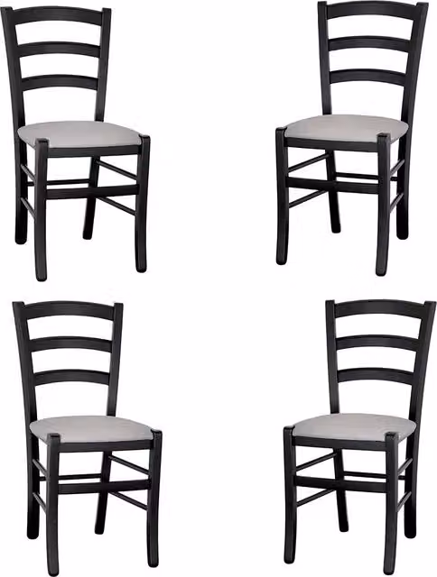 Set 4 sedie da sala da pranzo legno nero venezia sedile imbottito grigio chiaro