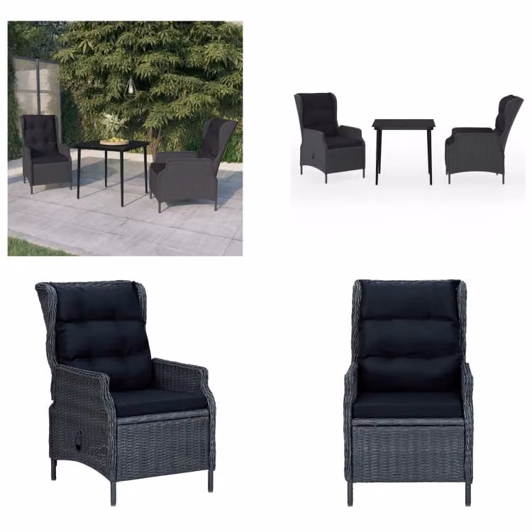 vidaXL Set da pranzo da giardino 3 pezzi grigio scuro - Set da pranzo da giardino - Set da pranzo in polirattan - Set da pranzo da esterno