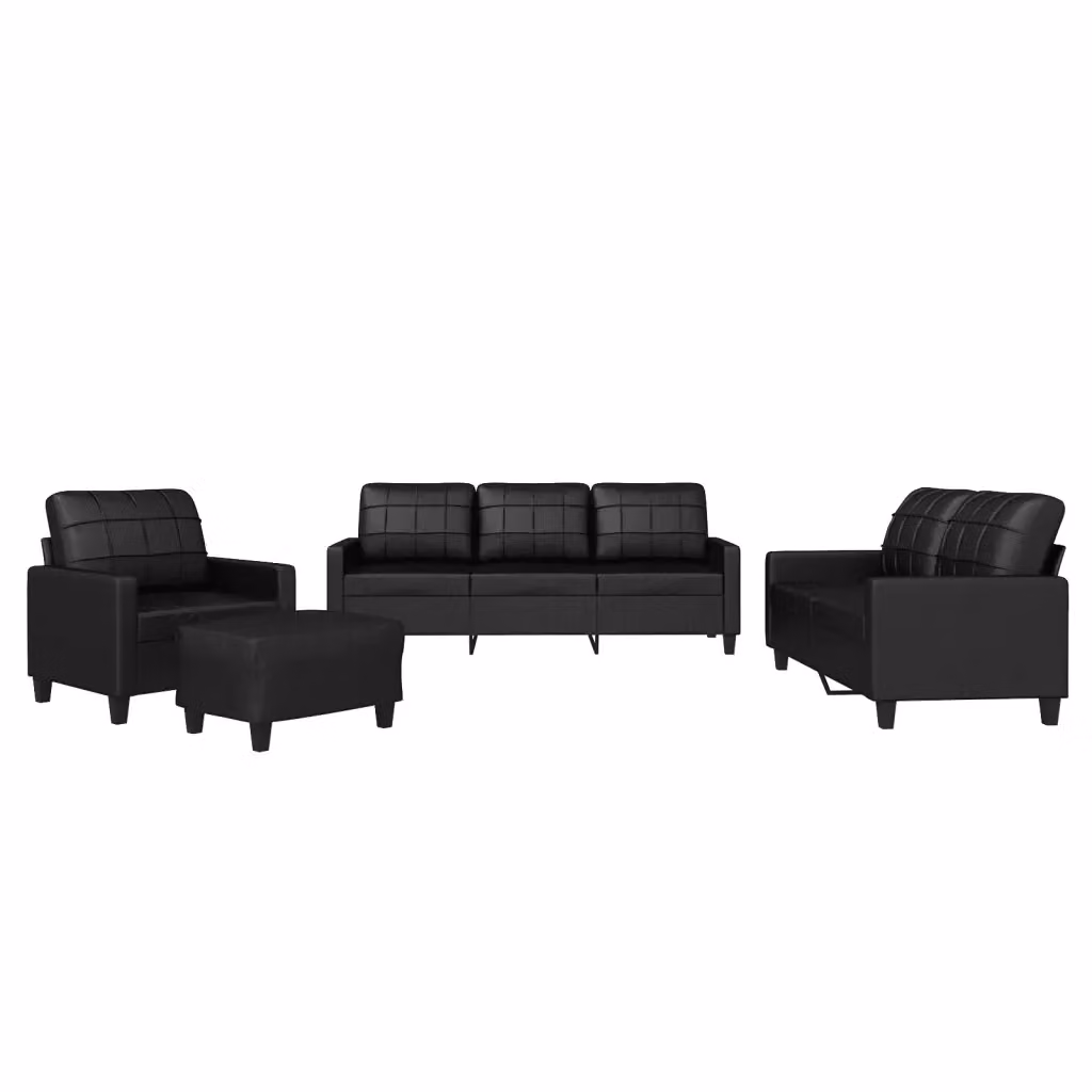 Set di divani moderno vidaXL in similpelle nera composto da divano a 3 posti, divano a 2 posti e pouf con cuscini inclusi – 2