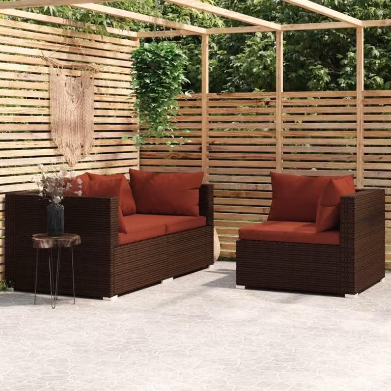 Maison Exclusive - Set da giardino a 3 pezzi con cuscini, in rattan sintetico marrone