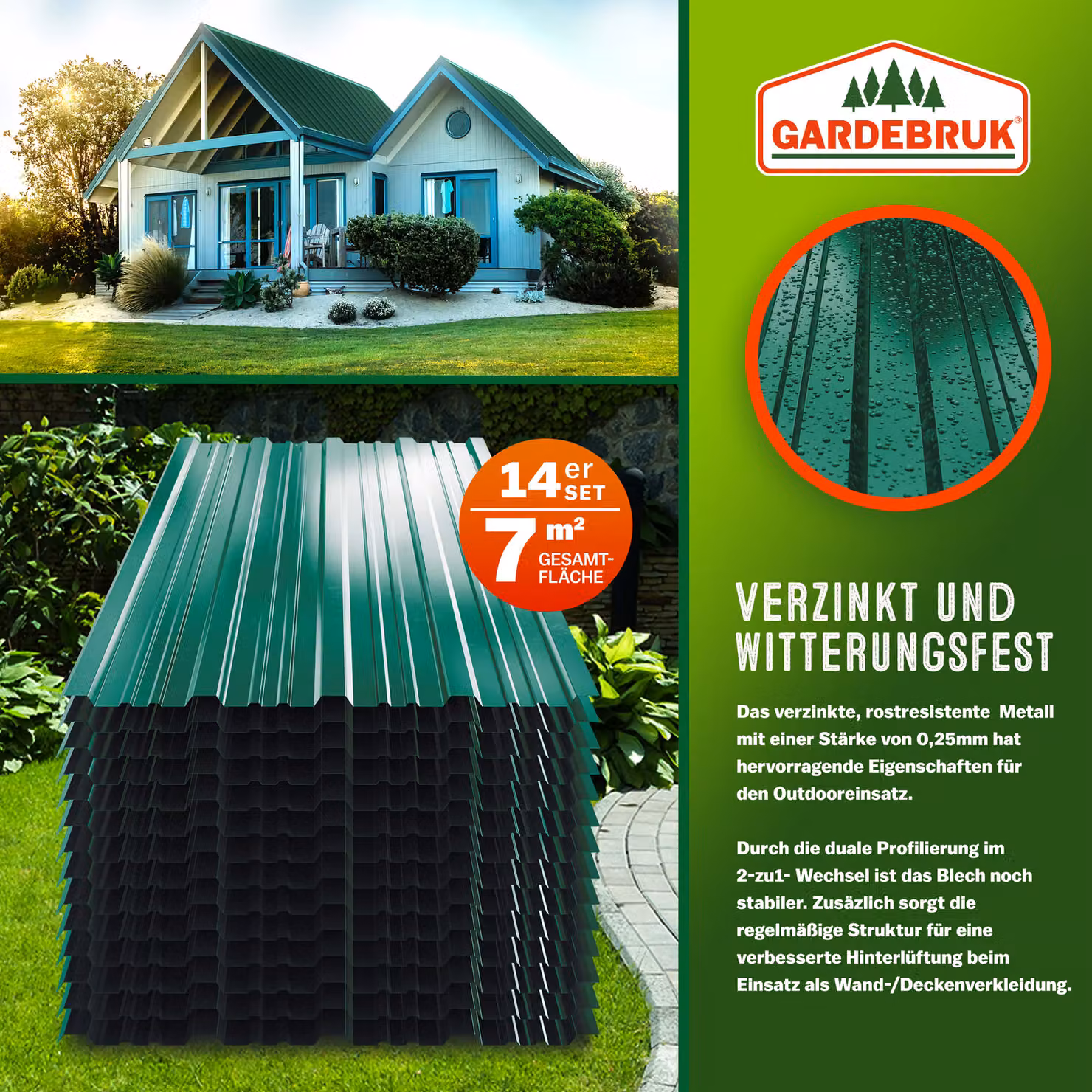 Set da 14 lastre profilate trapezoidali Gardebruk in acciaio zincato colore verde 110x46 cm 7m² – 2