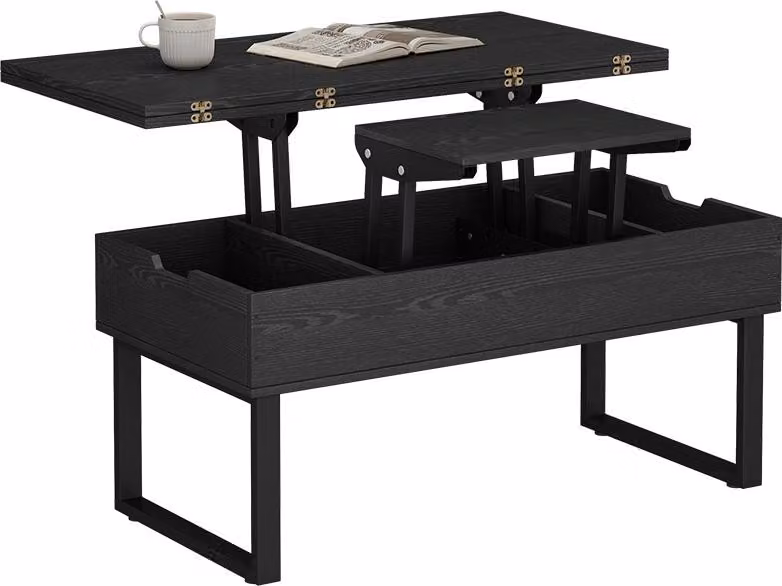 tavolino soggiorno Vicco Lifty Nero 100 x 50 cm con funzione di sollevamento, Model 57891