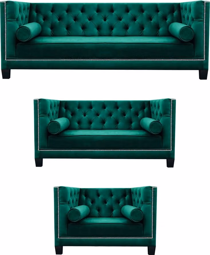 Luxus Grün Chesterfield Design Garnitur 3tlg Sofas Couch Wohnzimmer 3+2+1