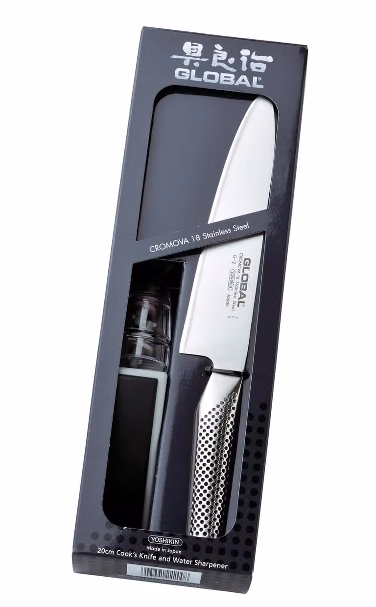 Set starter kit con coltello da cuoco cm 20 e affilacoltelli