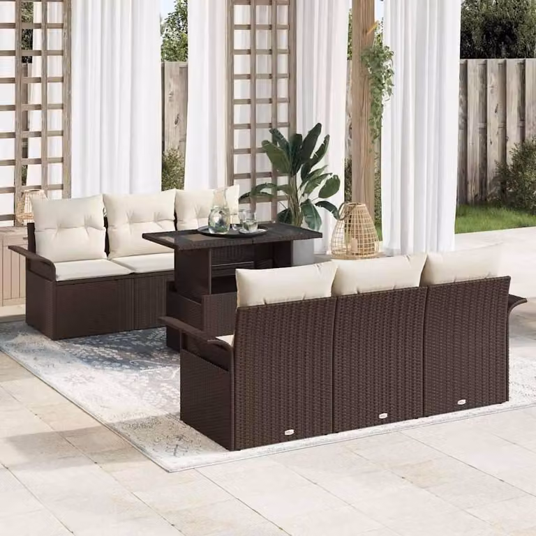 Maison Exclusive - Set da giardino composto da 7 pezzi. Colore: marrone. Materiale: rattan sintetico (poly rattan)