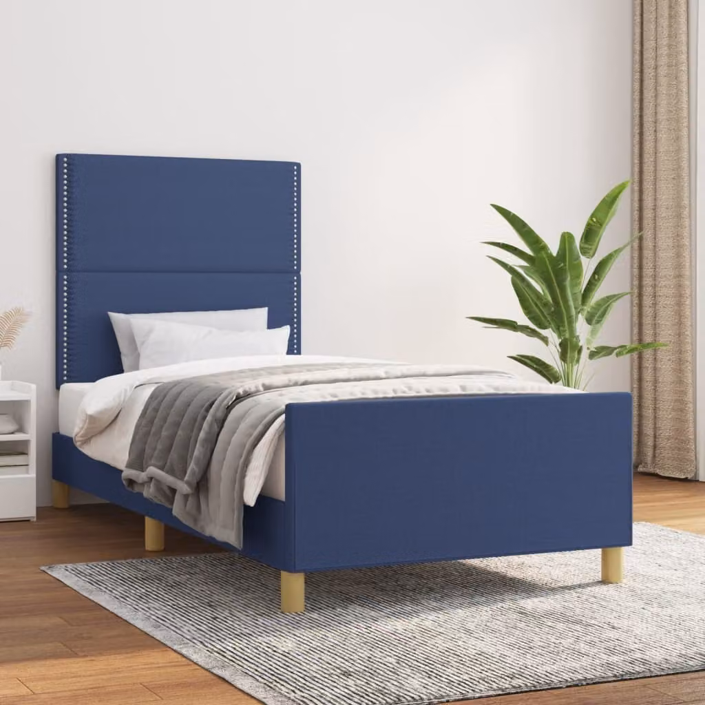 The Living Store Struttura letto con testiera blu 100x200 cm in tessuto