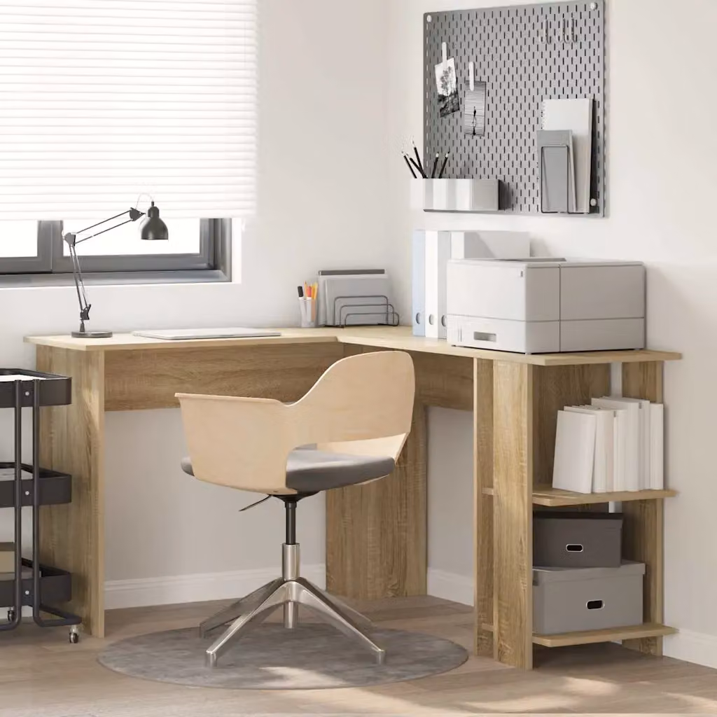 Scrivania ad angolo moderna vidaXL in legno ingegnerizzato MDF, colore beige e marrone, L: 140 cm, P: 113,5 cm, H: 75 cm