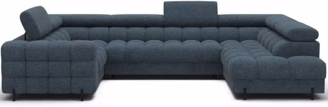 Divano panoramico convertibile FACTORY Meublorama blu con angolo destro, vano contenitore e funzione letto, L: 346 cm x P: 205 cm x H: 93 cm – 1