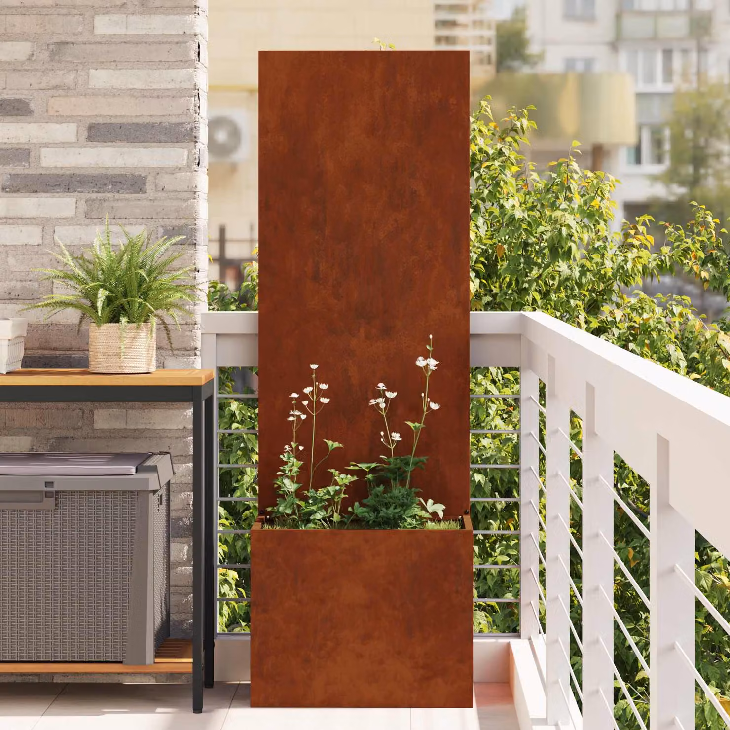 vidaXL Paravent per privacy in giardino in acciaio, Marrone, L/P/H: 50 x 32 x 150 cm