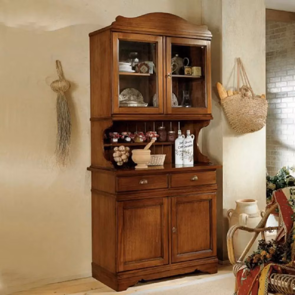Cristalliera Mobili 2G in legno massello con 4 ante e 2 cassetti, colore noce, L: 105 cm, P: 52 cm, H: 210 cm – 2