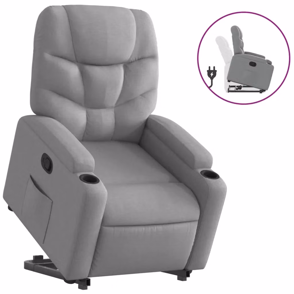 Poltrona Alzapersona Reclinabile vidaXL Grigio con Assistenza Elettrica e Braccioli in Tessuto – 2
