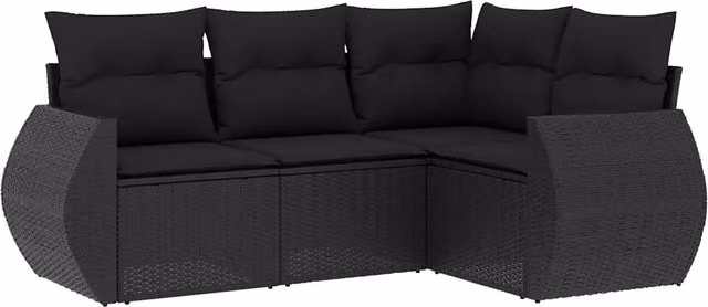 Set Divani da Giardino 4 pz | Set Salotto da Giardino con Cuscini Nero in Polyrattan
