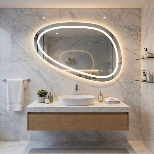 Specchio ovale con illuminazione LED e comando touch mod. CESARE di Taco, colore bianco, L: 80 cm, P: 45 cm