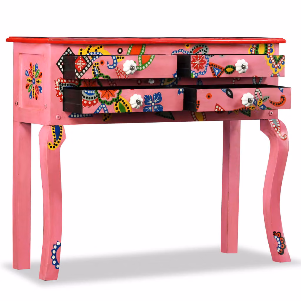 Consolle in Legno Massello di Mango Rosa Dipinta a Mano