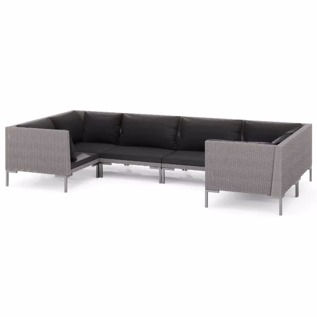 Set di divani da giardino vidaXL in polyrattan con cuscini grigi e struttura in metallo nero, 6 posti – 2