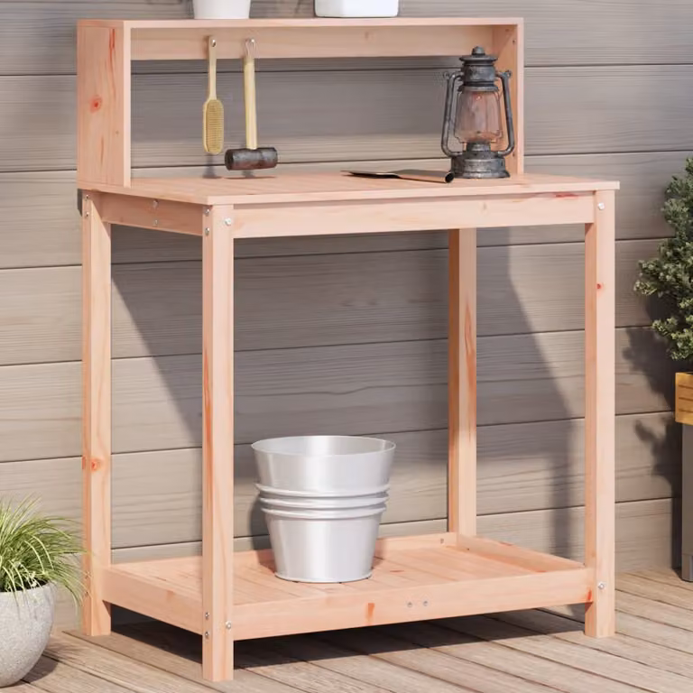 vidaXL Tavolo da giardino in legno di Douglas massello con ripiani, marrone, L 82,5 cm x P 50 cm x H 109,5 cm