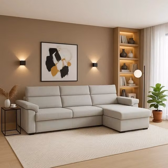 Divano angolare Ceto DMORA Made in Italy con penisola sfoderabile e reversibile, Grigio, L 285 x P 160 cm – 1