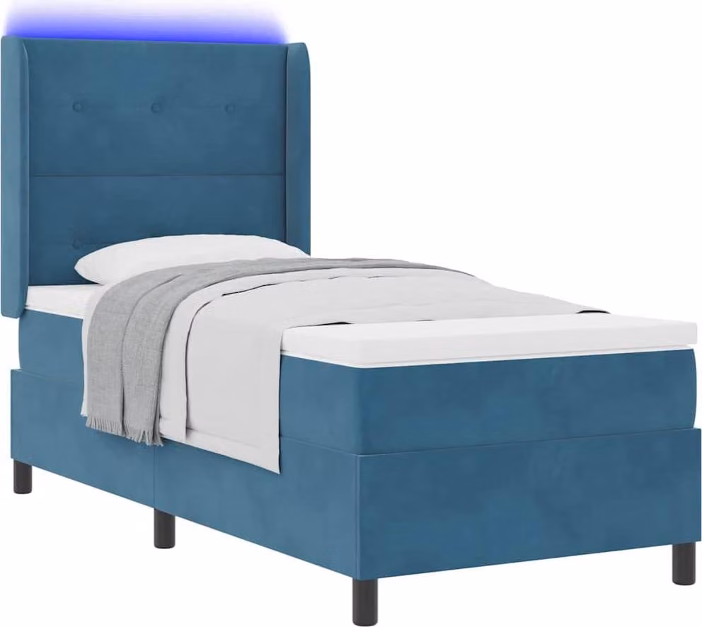 Letto a molle con materasso con led Blu 100 x 200 cm Velluto