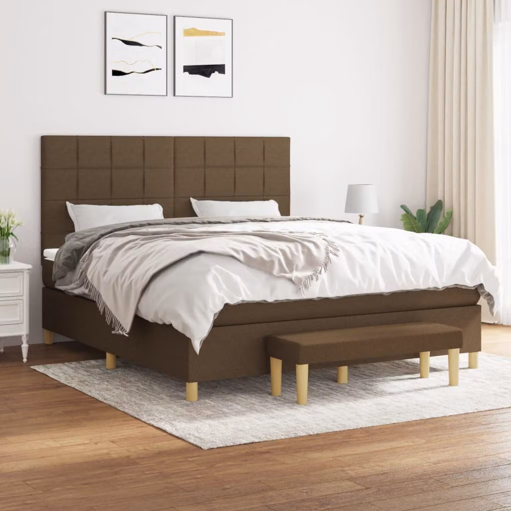 Giroletto a molle con materasso ibrido vidaXL in tessuto marrone e bianco L/P/H: 160 x 200 x 128 cm – 1