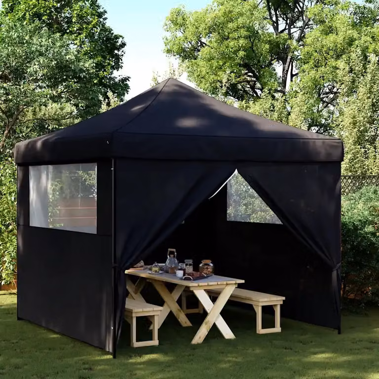 Tendone per feste pieghevole pop-up vidaXL con 4 pareti e finestre, nero e bianco, L: 315 cm, P: 292 cm, H: 292 cm