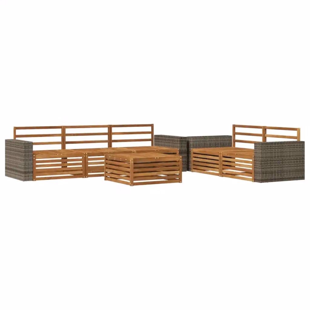 Set di mobili da esterno vidaXL in legno di acacia massello marrone composto da 2 divani a 3 posti, 3 poltrone e 1 tavolino da caffè con cuscini inclusi – 2
