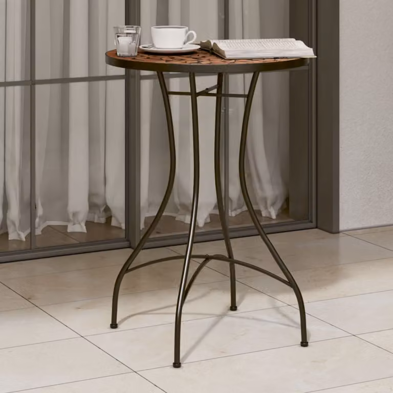 vidaXL Tavolo da Bistrò in Ceramica con Mosaico Multicolore e Acciaio Verniciato a Polvere L: 70 cm, P: 50 cm