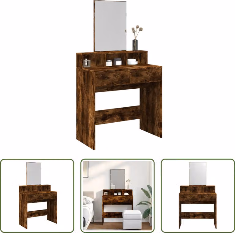The Living Store Comodino con specchio in rovere fumé 80x41x144,5 cm