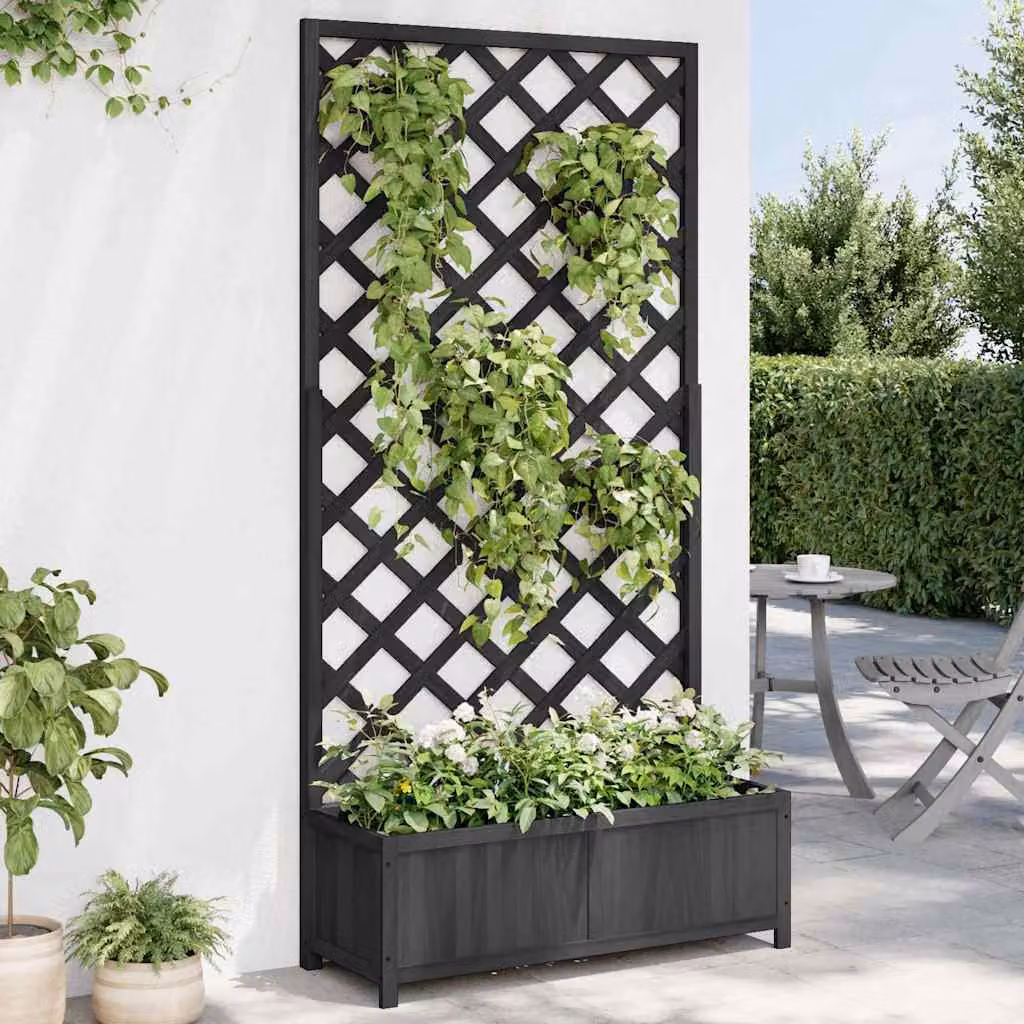 vidaXL Fioriera con Traliccio per Piante Rampicanti in Legno di Abete Massello, Colore Nero, L 90 cm x P 35 cm x H 180 cm