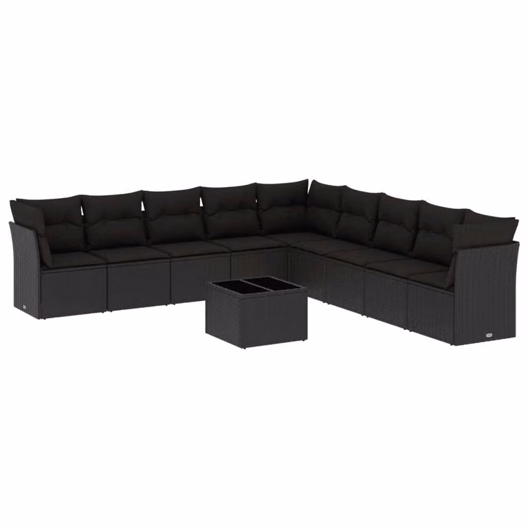 Set Divani da Giardino 10pz con Cuscini in Polyrattan Nero