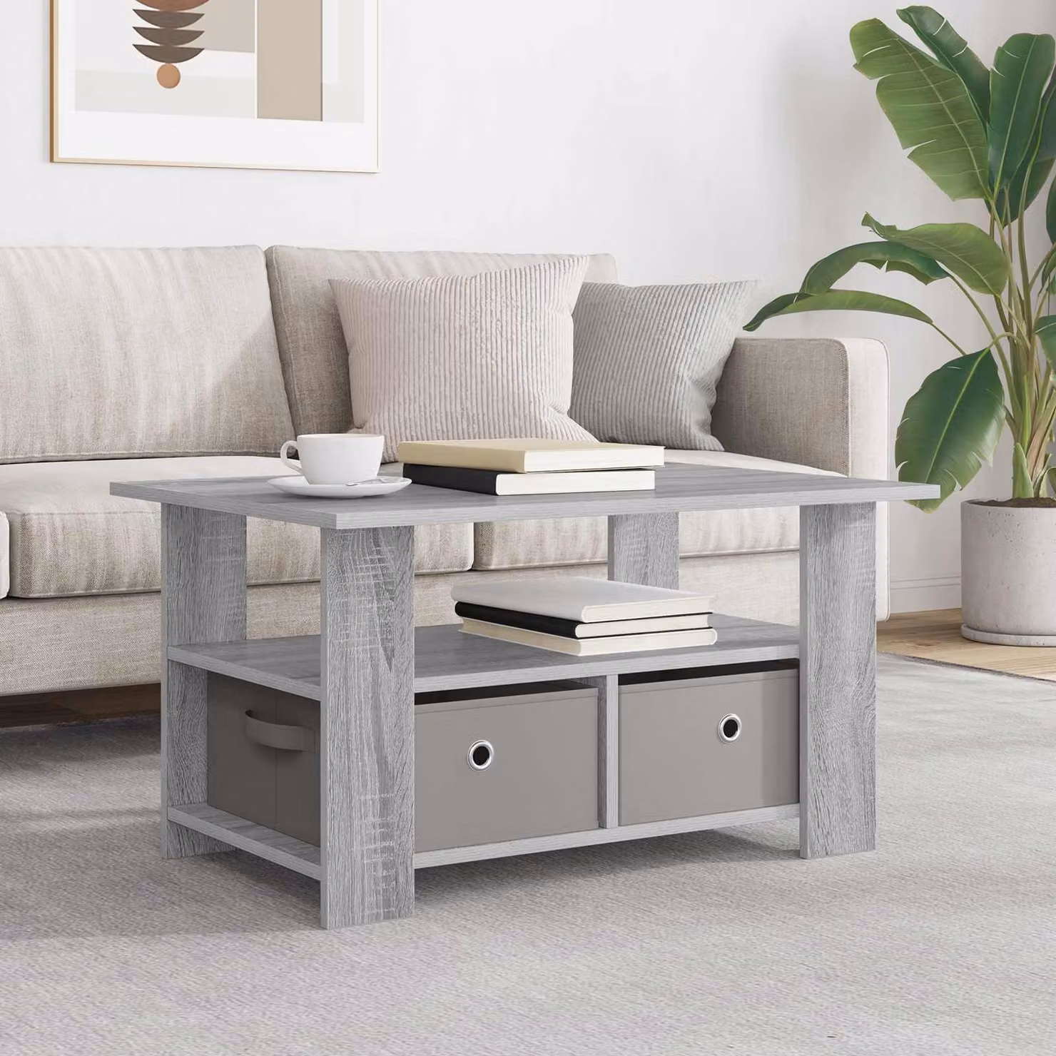 vidaXL Tavolino da salotto moderno in legno e MDF grigio L/P/H: 77 x 55 x 42 cm