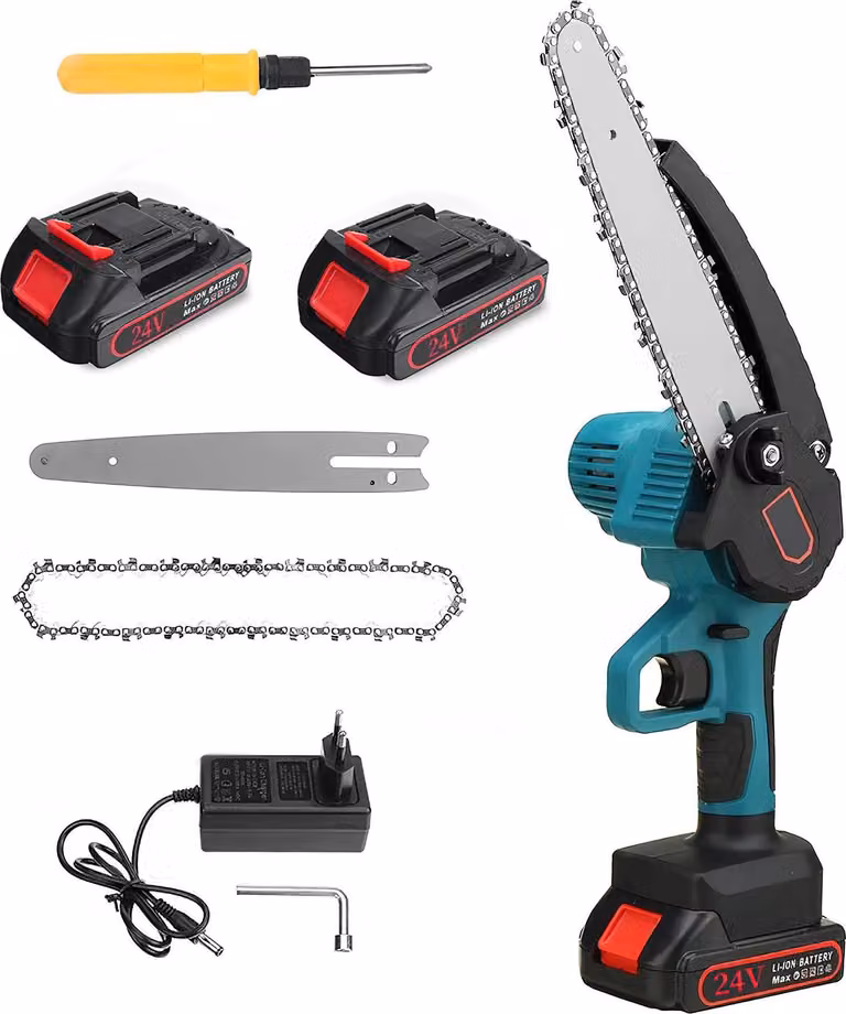 Mini motosega, design portatile, taglio efficiente, 8 pollici (2 batterie)
