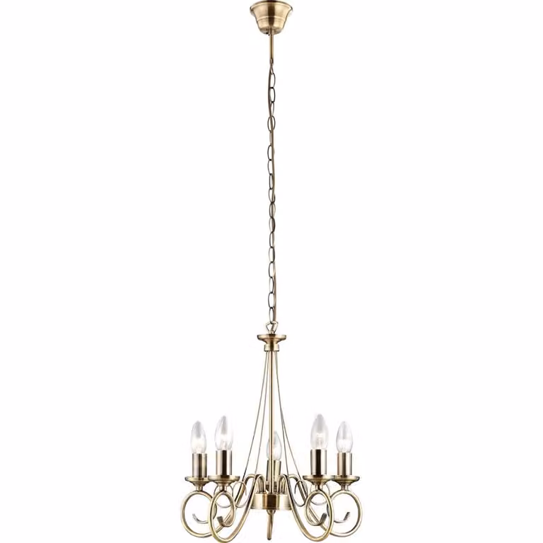Globo Lighting lampada a sospensione in metallo ottone antico, cavo PVC nero, ø: 400mm, H: 1300mm, escl. 5x E14 40W 230V