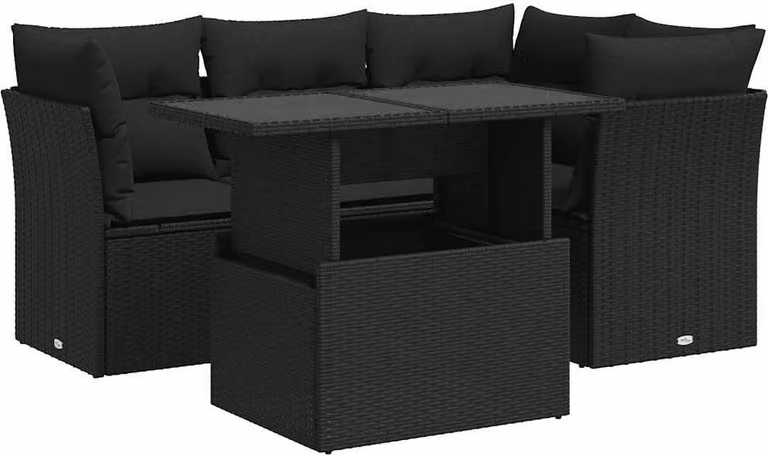 Set Divani da Giardino 5 pz con Cuscini in Polyrattan Nero