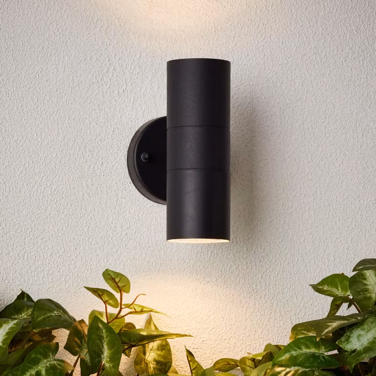 Lampada da parete per esterni, 2x GU10, emissione della luce su entrambi i lati, metallo/vetro nero
