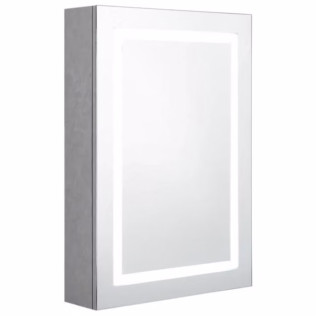 Mobiletto a specchio da parete moderno HELLOSHOP26 con illuminazione LED e ante in vetro, colore grigio, L: 50 cm, P: 13 cm, H: 70 cm