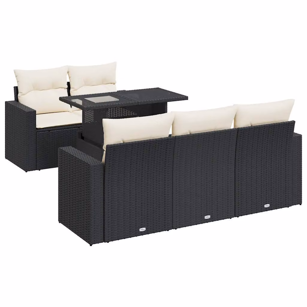 Set Divano da Giardino 6 pz con Cuscini Nero in Polyrattan