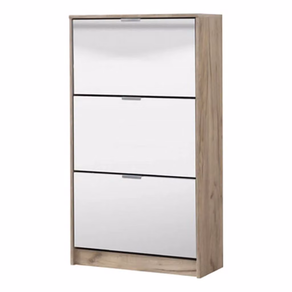 Scarpiera DMORA Varna con 6 ripiani e scomparti basculanti, Marrone Rovere e Grigio, L: 67 cm, P: 28 cm, H: 119 cm – 2