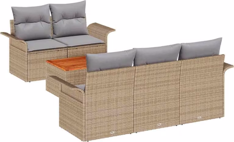 Set Divano da Giardino con cuscino 6 pcs Beige polyrattan