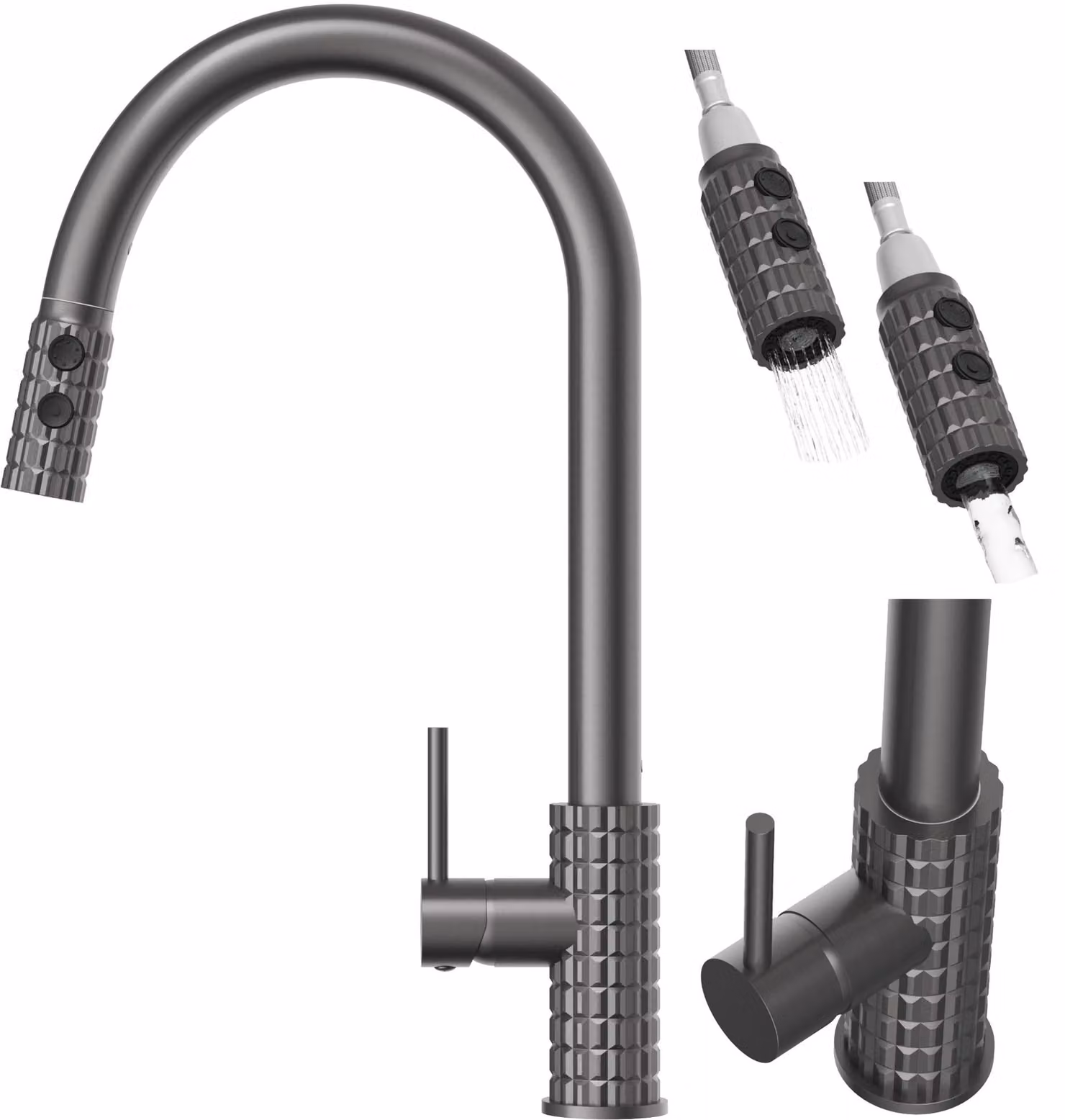 Granitan - Miscelatore cucina - Rubinetto cucina altezza 41 cm - Gun grey - canna estraibile - SNAKE
