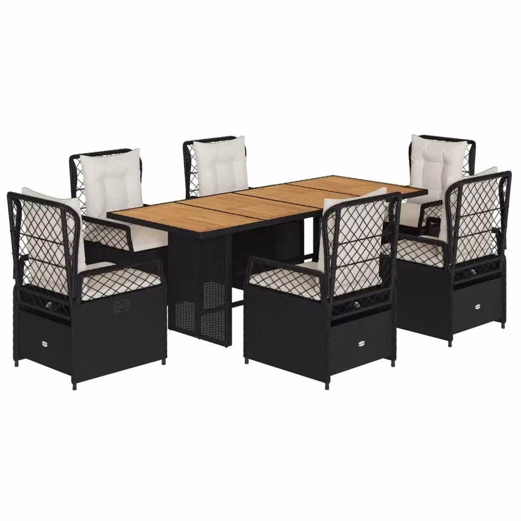 vidaXL Set da Pranzo da Giardino 7 pz in Polyrattan e Legno di Acacia Nero e Bianco – 2