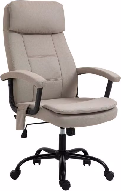 Sedia da ufficio ergonomica beige con poggiatesta, braccioli e ruote, girevole a 360 gradi per casa e ufficio