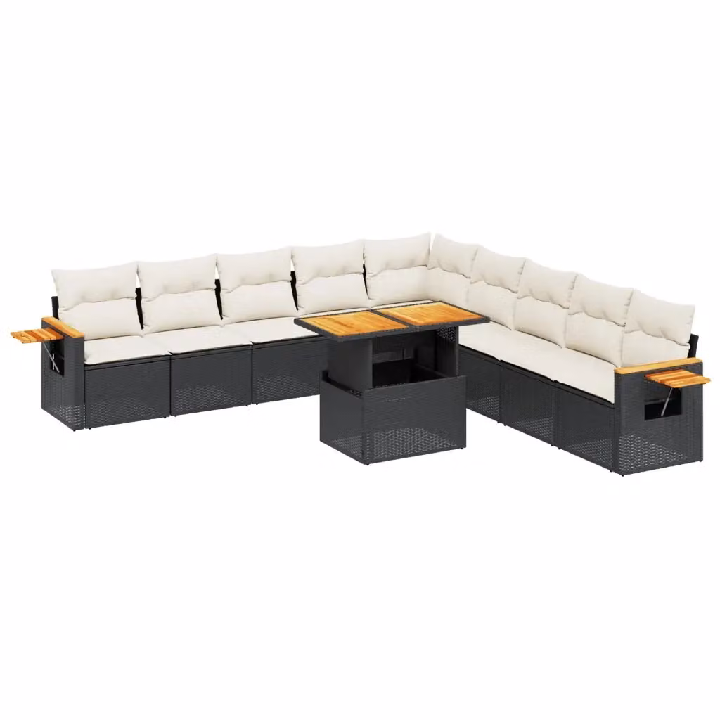 vidaXL Set Divani da Giardino 11 pz in Polyrattan Nero con Cuscini e Tavolino da Esterno – 2