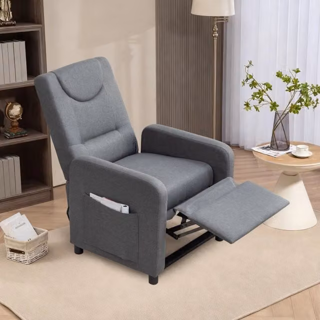 Poltrona relax reclinabile con schienale regolabile e poggiapiedi pieghevole in lino grigio scuro 57 × 63 × 96 cm