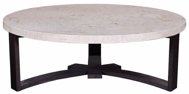 Tavolino Casa Padrino color crema/marrone scuro Ø 130 x H. 45 cm - Tavolino da salotto rotondo con piano in marmo - Mobili da salotto