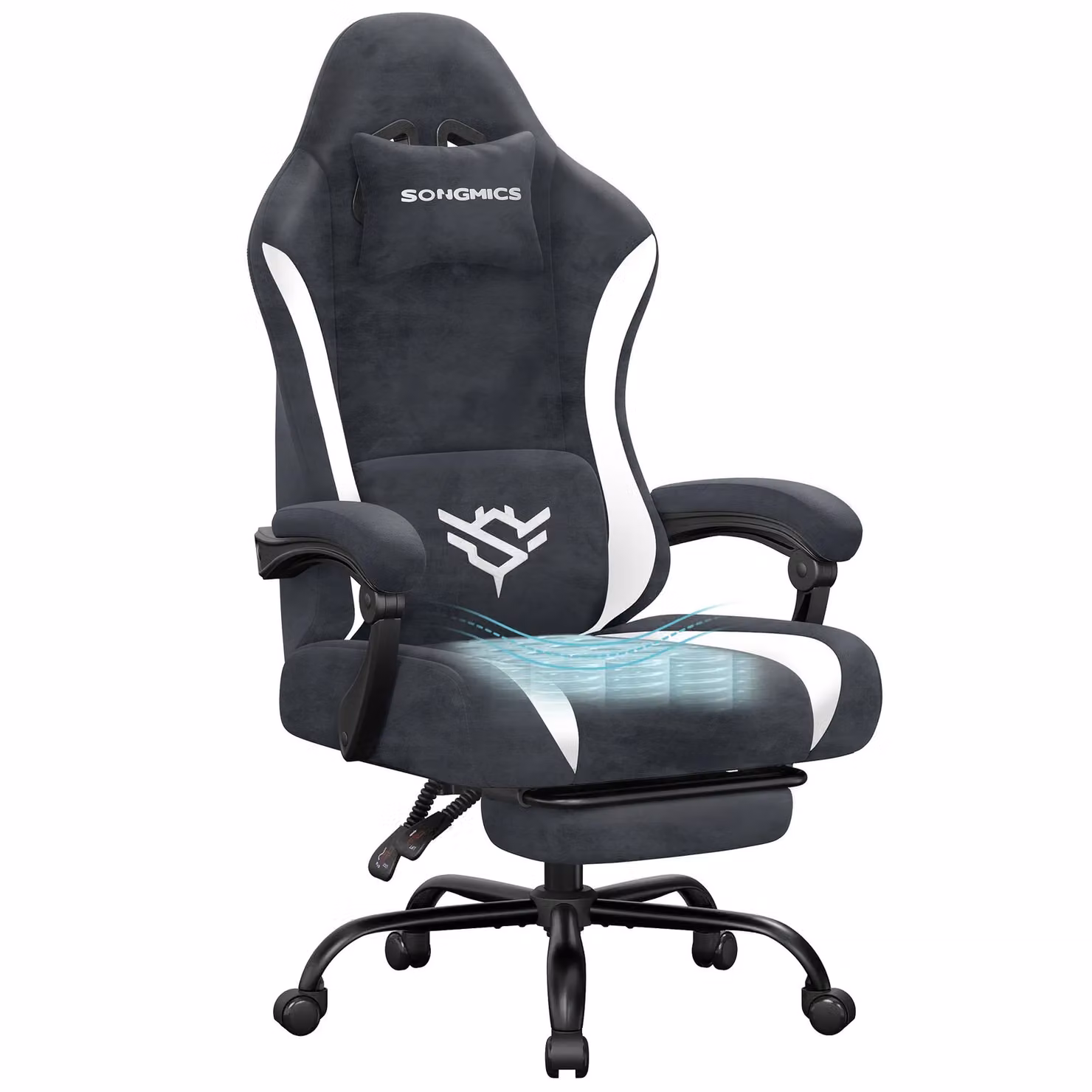 Sedia gaming ergonomica reclinabile con poggiapiedi e supporto lombare, Grigio Carbone + Bianco Nuvola