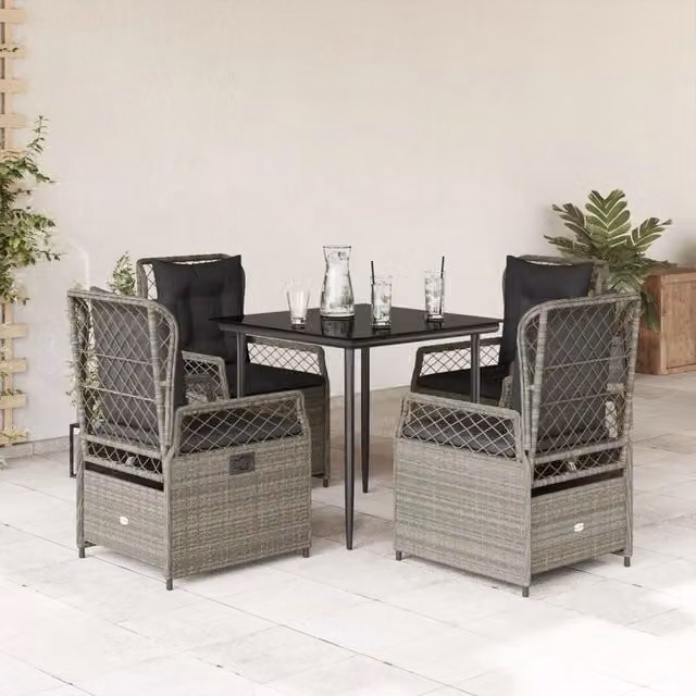 Set Pranzo da Giardino 5pz con Cuscini Grigio Chiaro Polyrattan 3263028