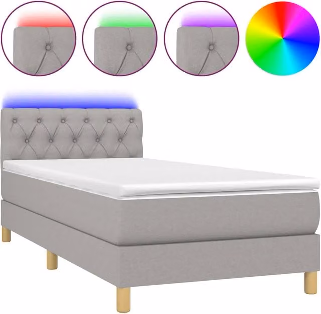 Letto singolo | Letto per adulti | Letto a Molle Materasso e LED Grigio Chiaro 80x200 cm Tessuto